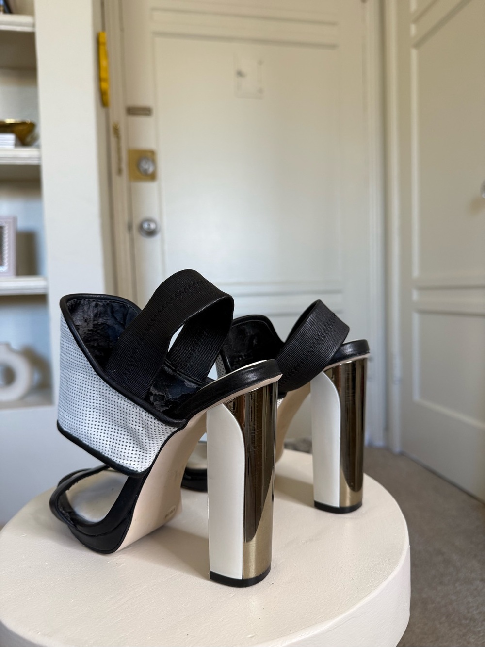 BCBGmaxazria Black and White Block Heel Sandals - Picture 4 of 5
